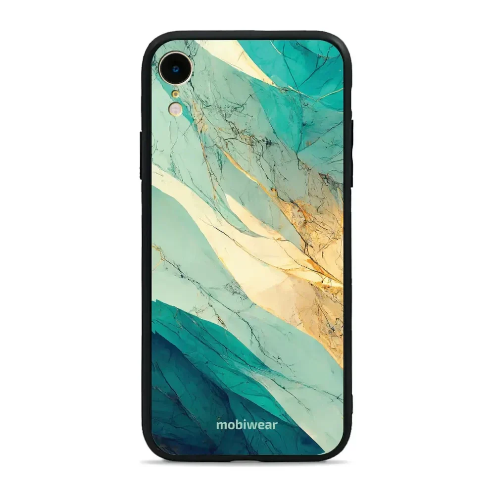 Handyhülle für iPhone Xr, Mobiwear Glossy Case, Türkis-Marmor