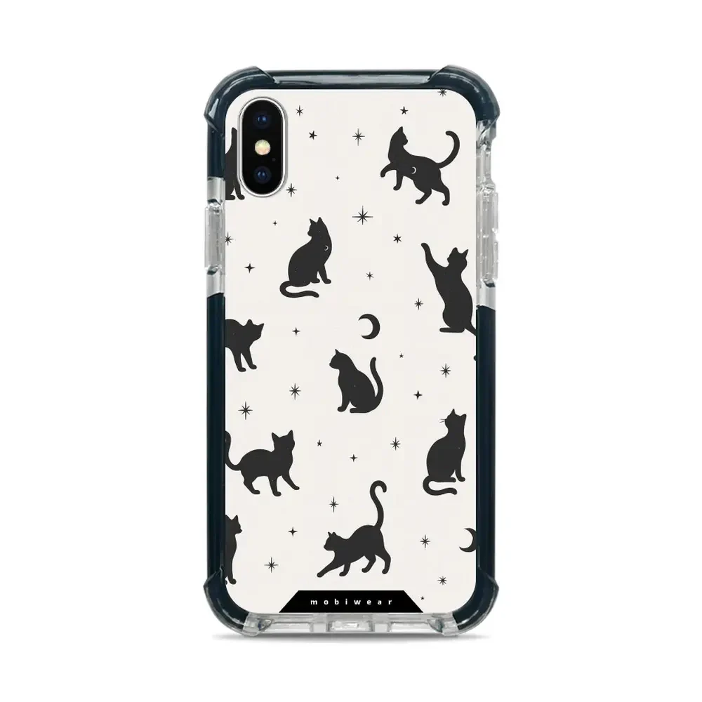 Handyhülle für iPhone Xs mit MagSafe, Mobiwear Elite Bumper, Katzen-Nacht