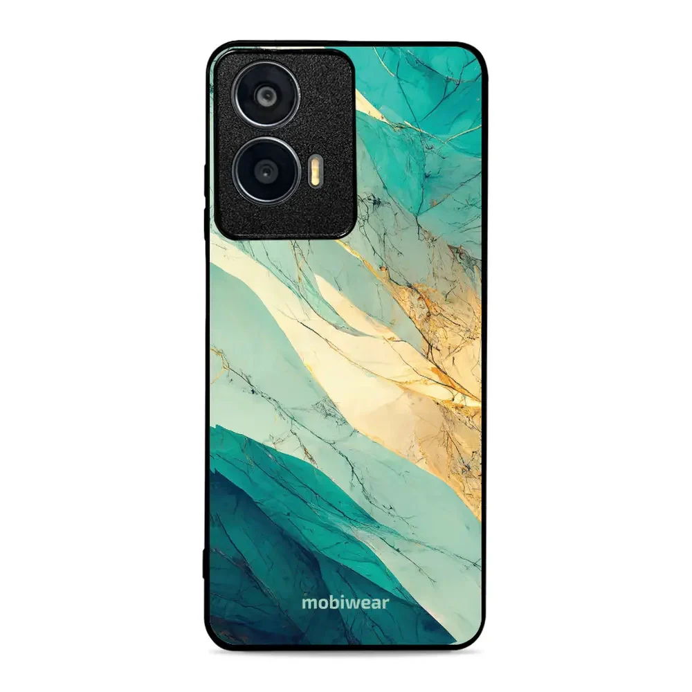 Handyhülle für Motorola Moto E14, Mobiwear Glossy Case, Türkis-Marmor