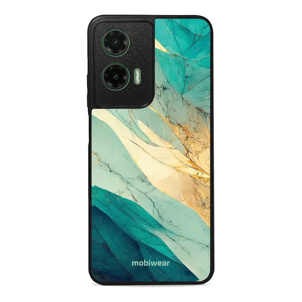 Handyhülle für Motorola Moto G35 5G, Mobiwear Glossy Case, Türkis-Marmor