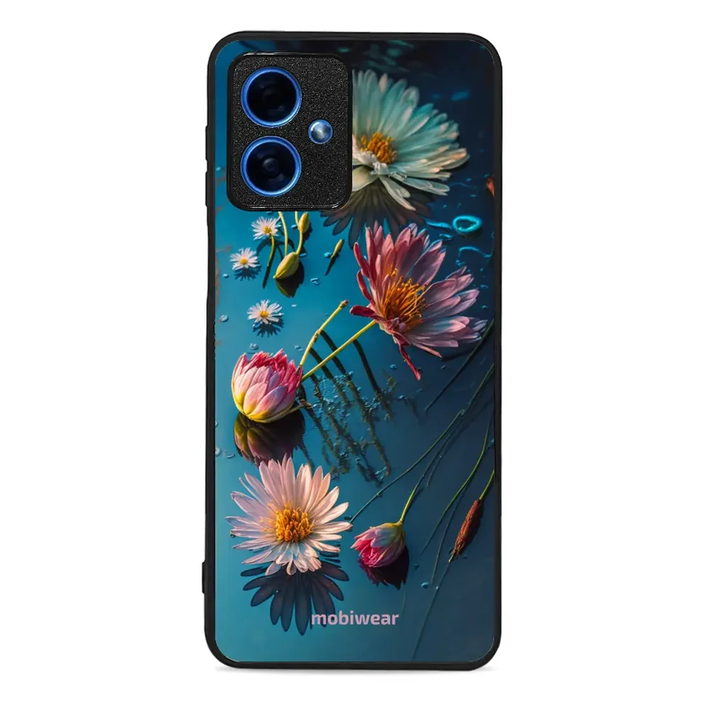 Handyhülle für Motorola Moto G54 5G, Mobiwear Glossy Case, Blau-Blumig