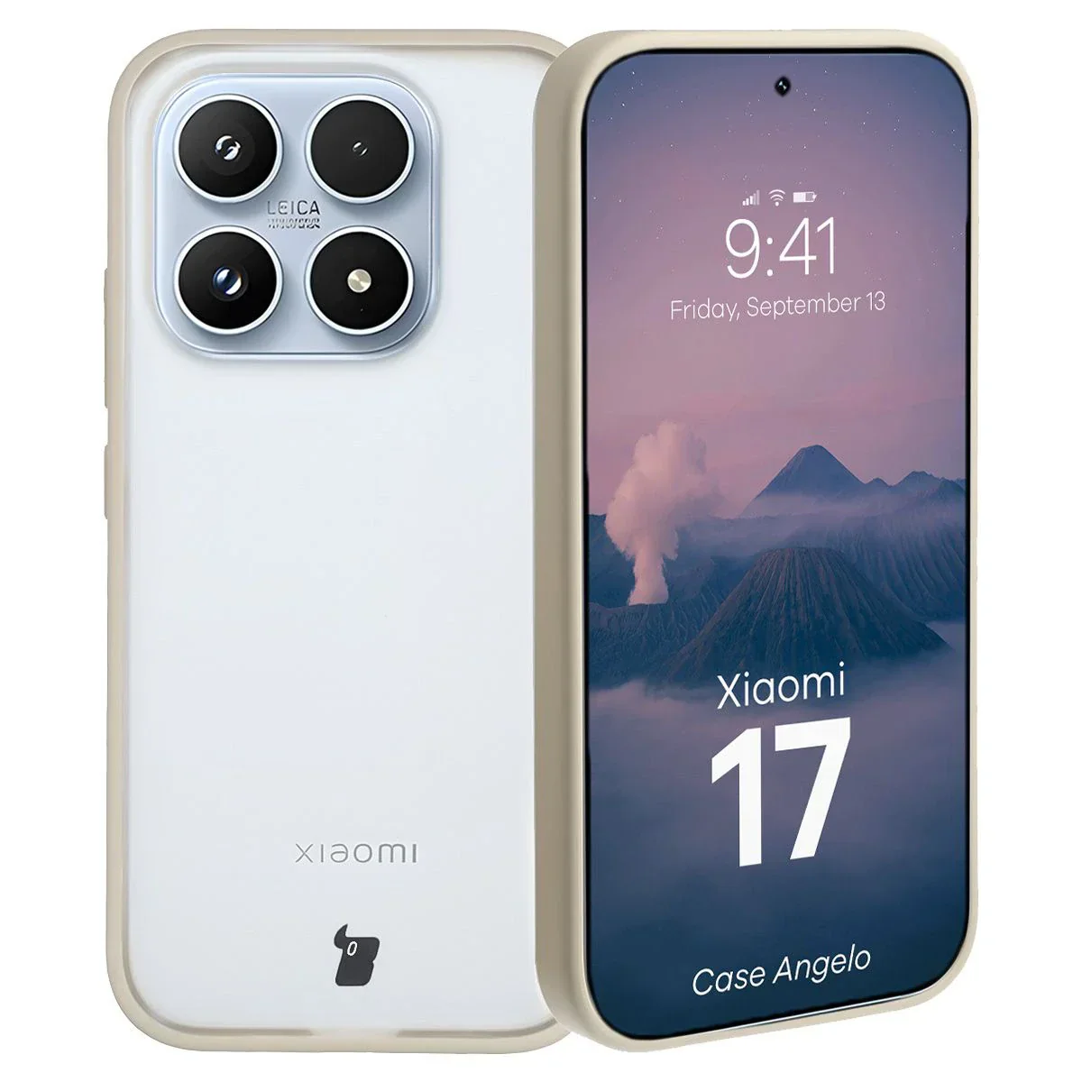 Handyhülle für Xiaomi 17, Bizon Case Angelo, Semitransparent mit beigem Rahmen