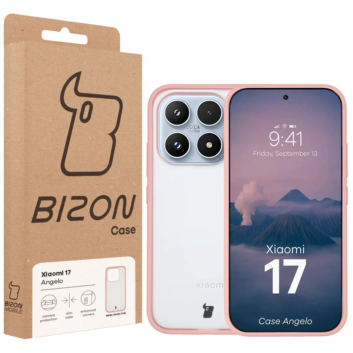 Handyhülle für Xiaomi 17, Bizon Case Angelo, Semitransparent mit hellrosa Rahmen - Image 6
