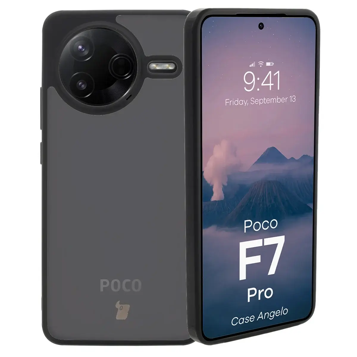 Handyhülle für Xiaomi Poco F7 Pro, Bizon Case Angelo, Durchscheinend mit schwarzem Rahmen