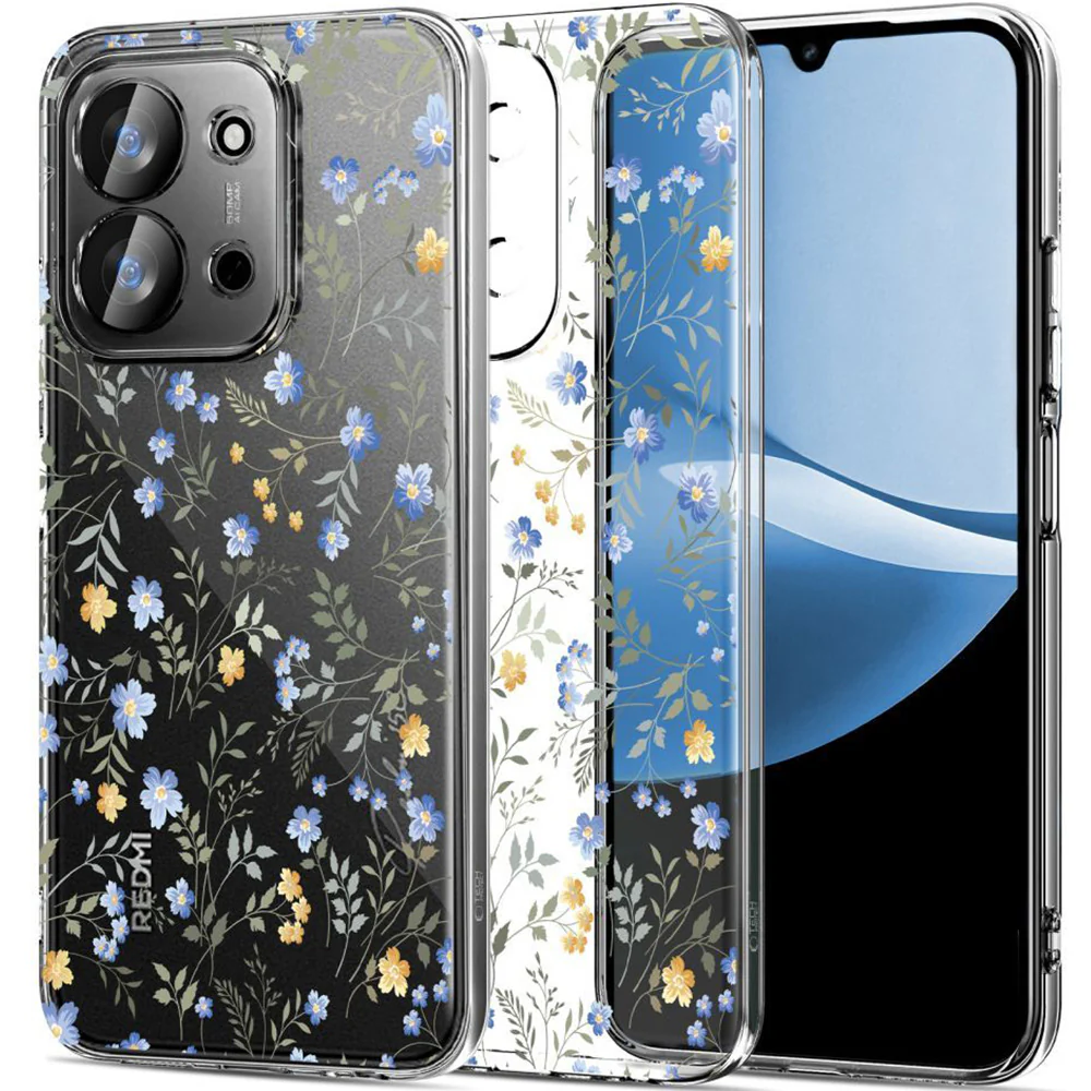 Handyhülle für Xiaomi Redmi 15C 5G / POCO C85 4G, Tech-Protect FlexAir, Transparent mit Blumenmuster