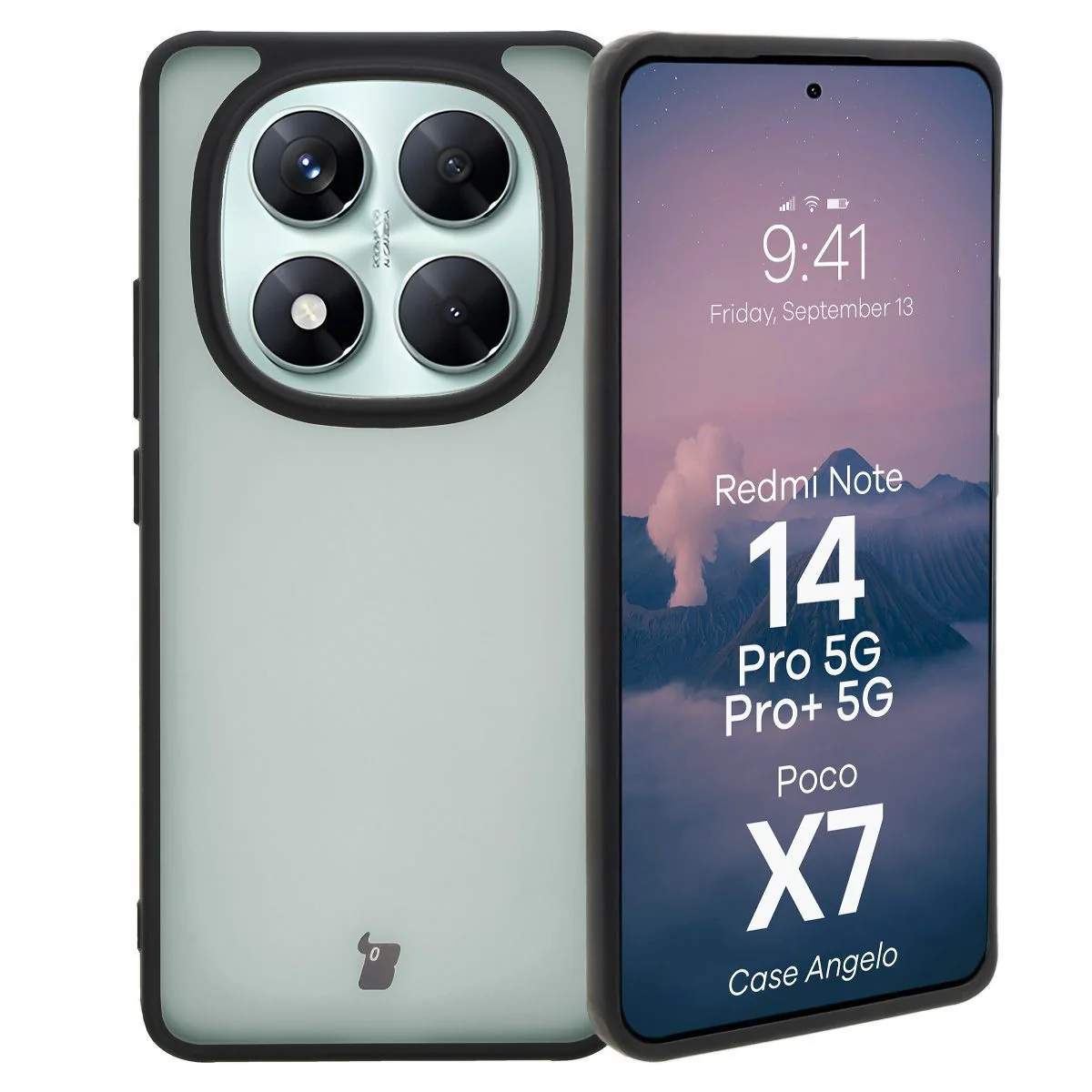 Handyhülle für Xiaomi Redmi Note 14 Pro 5G / 14 Pro Plus 5G / Poco X7, Bizon Case Angelo, Durchscheinend mit schwarzem Rahmen
