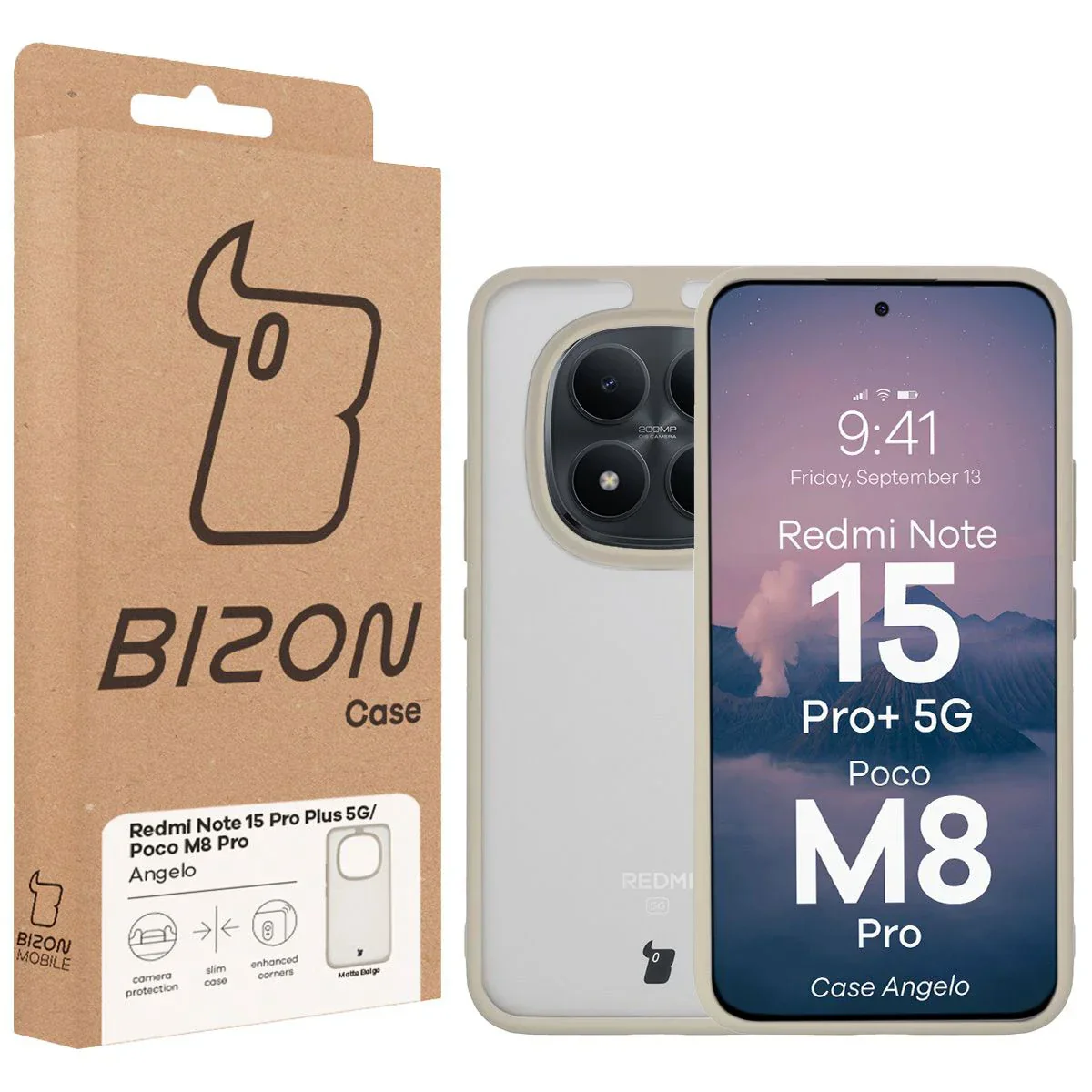 Handyhülle für Xiaomi Redmi Note 15 Pro Plus 5G / POCO M8 Pro 5G, Bizon Case Angelo, Semitransparent mit beigem Rahmen - Image 6