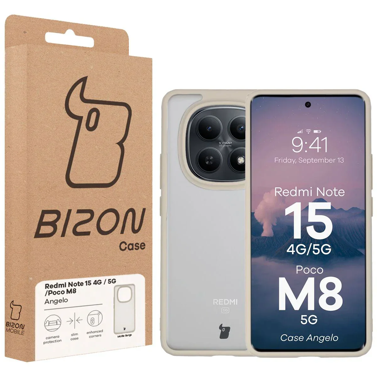 Handyhülle für Xiaomi Redmi Note 15 / POCO M8 5G, Bizon Case Angelo, Semitransparent mit beigem Rahmen - Image 6