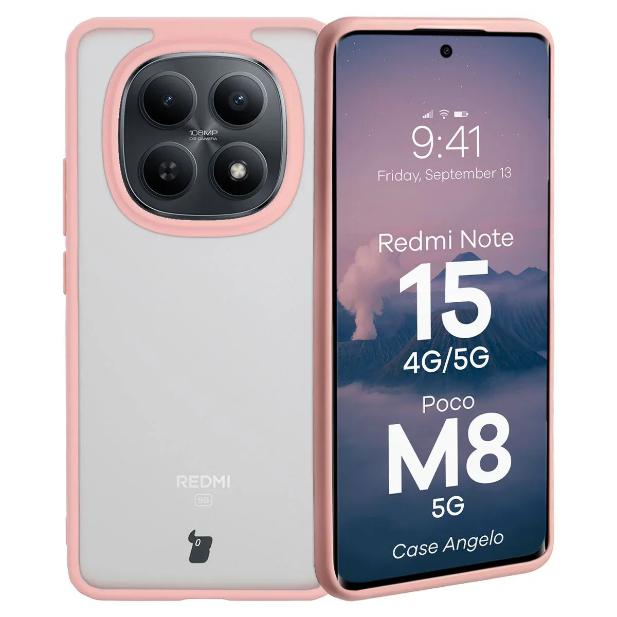 Handyhülle für Xiaomi Redmi Note 15 / POCO M8 5G, Bizon Case Angelo, Semitransparent mit hellrosa Rahmen