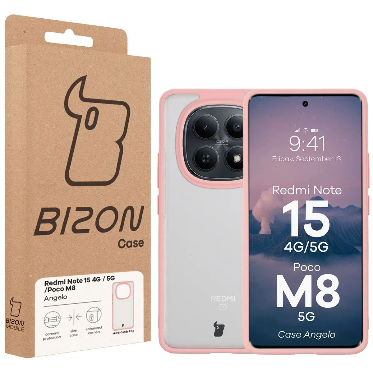 Handyhülle für Xiaomi Redmi Note 15 / POCO M8 5G, Bizon Case Angelo, Semitransparent mit hellrosa Rahmen - Image 6