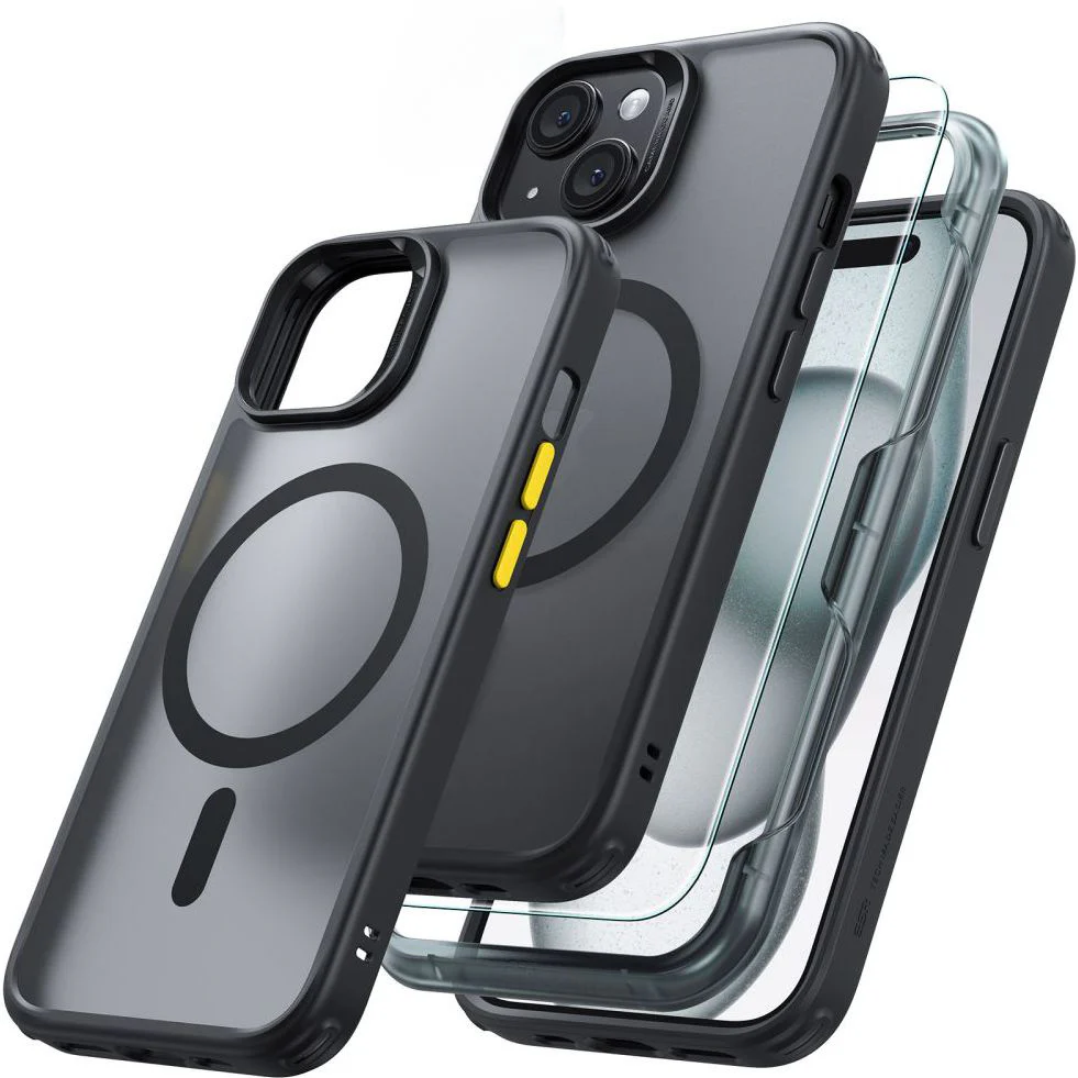 Handyhülle + Gehärtetes Glas für Bildschirm für iPhone 15 für MagSafe, ESR Pro Case Protection Set, Rauchfarben/Schwarz - Image 3