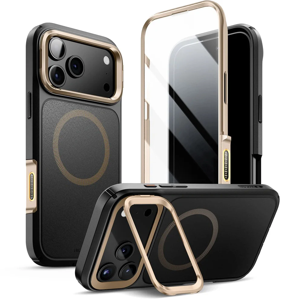 Handyhülle + Glas 9H für iPhone 17 Pro Max, Supcase i-Blason Ares Flip Mag SPG (CC) mit MagSafe, Schwarz-Golden - Image 2