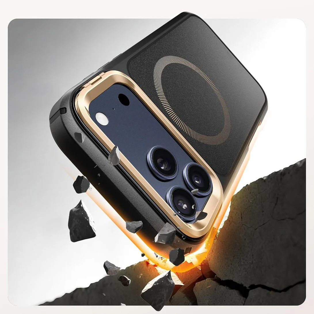 Handyhülle + Glas 9H für iPhone 17 Pro Max, Supcase i-Blason Ares Flip Mag SPG (CC) mit MagSafe, Schwarz-Golden - Image 5
