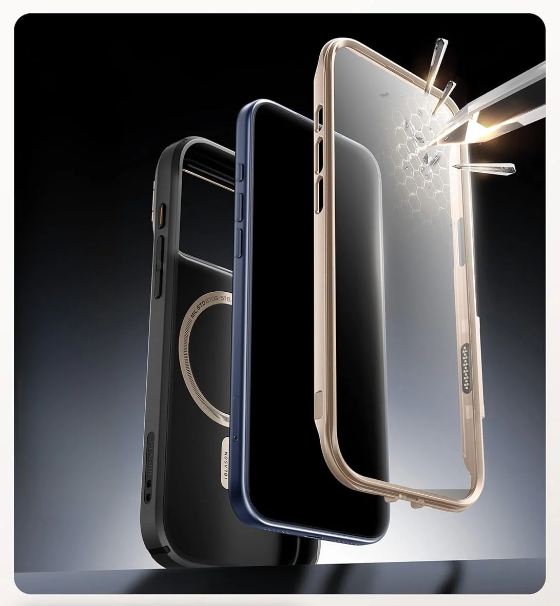 Handyhülle + Glas 9H für iPhone 17 Pro Max, Supcase i-Blason Ares Flip Mag SPG (CC) mit MagSafe, Schwarz-Golden - Image 6