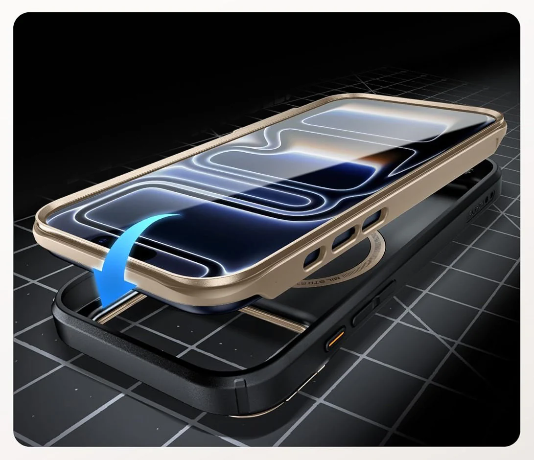 Handyhülle + Glas 9H für iPhone 17 Pro Max, Supcase i-Blason Ares Flip Mag SPG (CC) mit MagSafe, Schwarz-Golden - Image 8