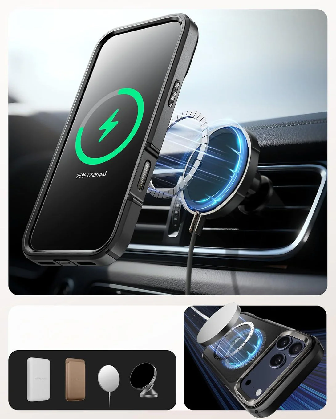 Handyhülle + Glas 9H für iPhone 17 Pro Max, Supcase i-Blason Ares Flip Mag SPG (CC) mit MagSafe, Schwarz-Grau - Image 10