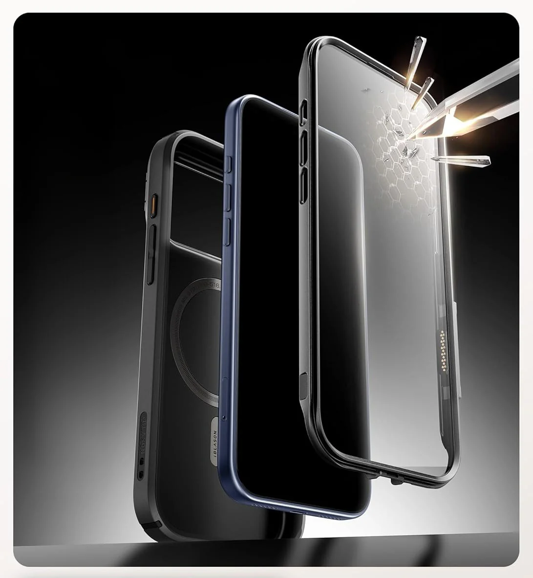 Handyhülle + Glas 9H für iPhone 17 Pro, Supcase i-Blason Ares Flip Mag SPG (CC) mit MagSafe, Schwarz-Grau - Image 6
