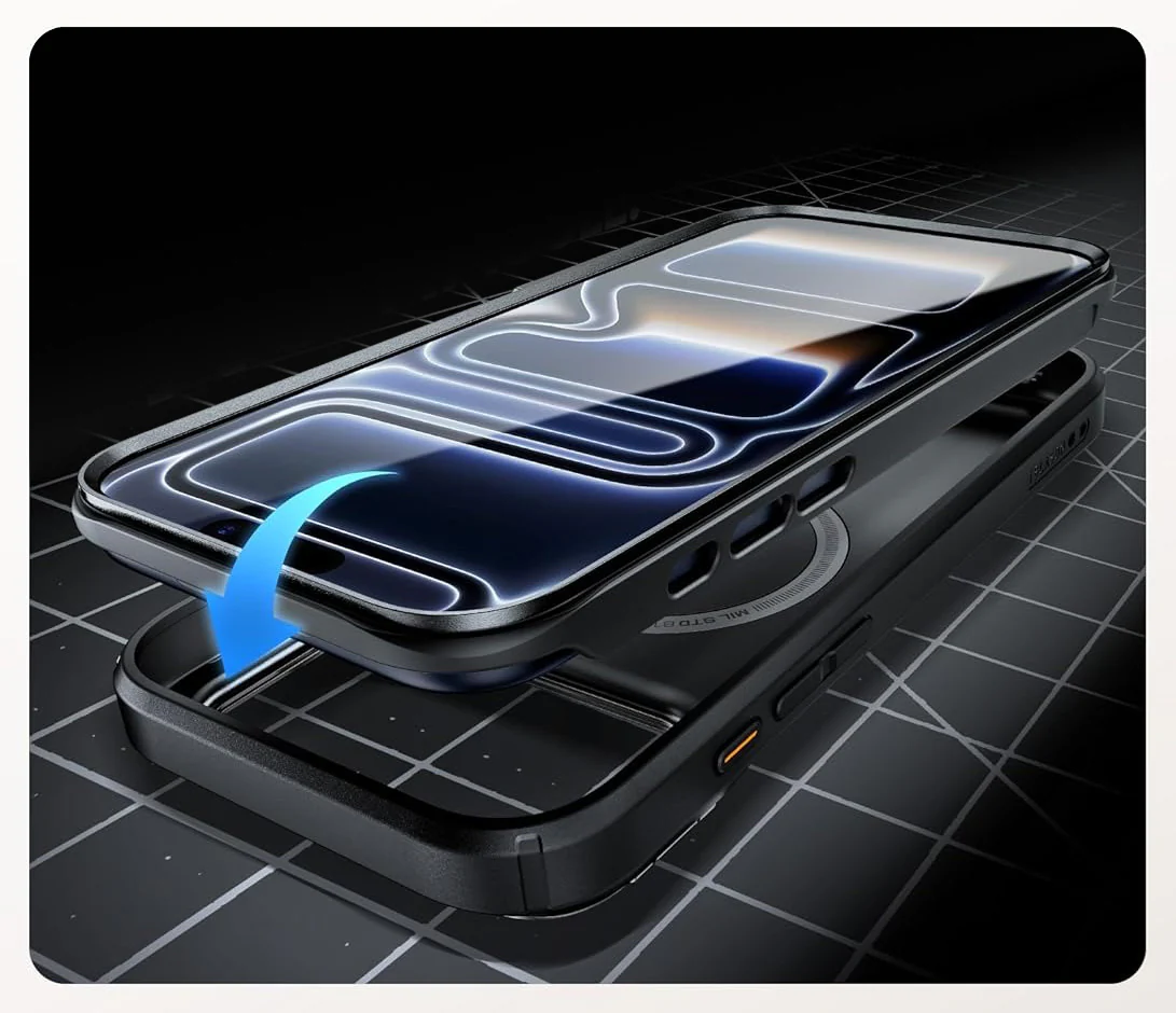Handyhülle + Glas 9H für iPhone 17 Pro, Supcase i-Blason Ares Flip Mag SPG (CC) mit MagSafe, Schwarz-Grau - Image 8