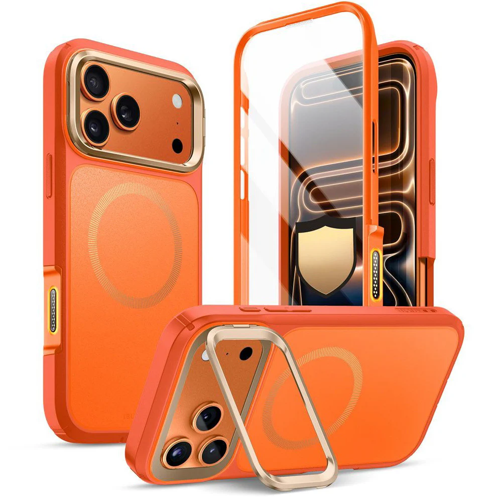 Handyhülle + Glas 9H für iPhone 17 Pro, Supcase i-Blason Ares Flip Mag SPG (CC) mit MagSafe, Orange-Golden - Image 2