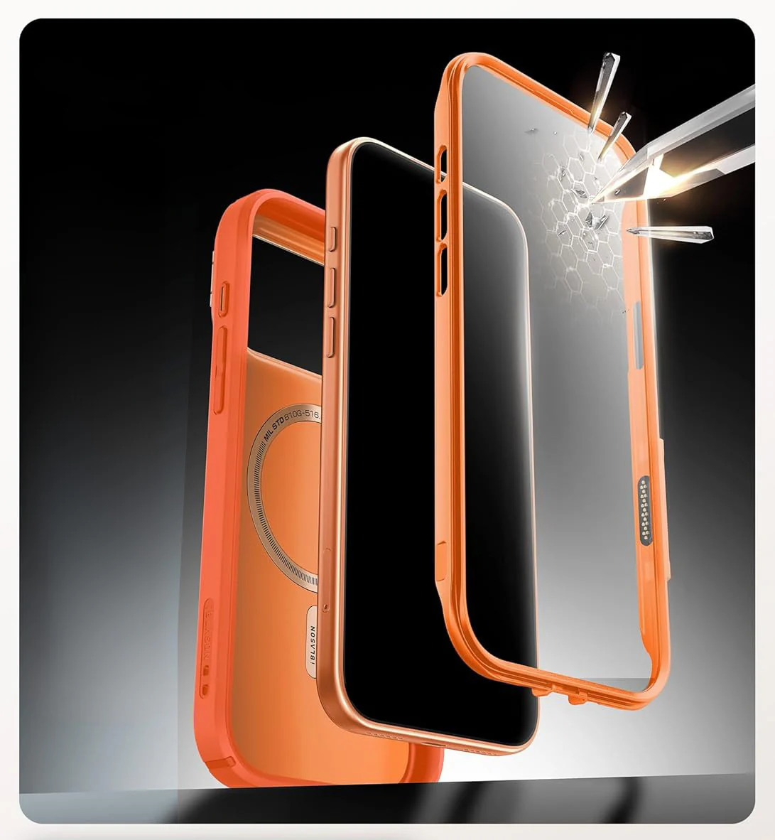 Handyhülle + Glas 9H für iPhone 17 Pro, Supcase i-Blason Ares Flip Mag SPG (CC) mit MagSafe, Orange-Golden - Image 6