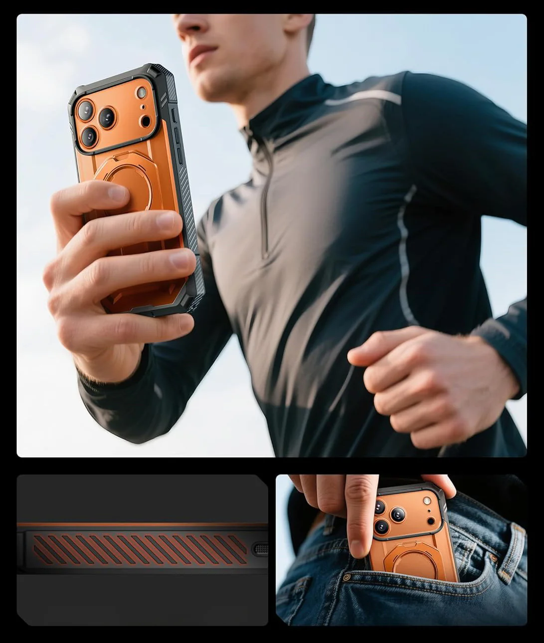 Handyhülle + Glas 9H für iPhone 17 Pro, Supcase UB Grip Pro Mag SPG (CC) mit MagSafe, Grau-Transparent-Orange - Image 10