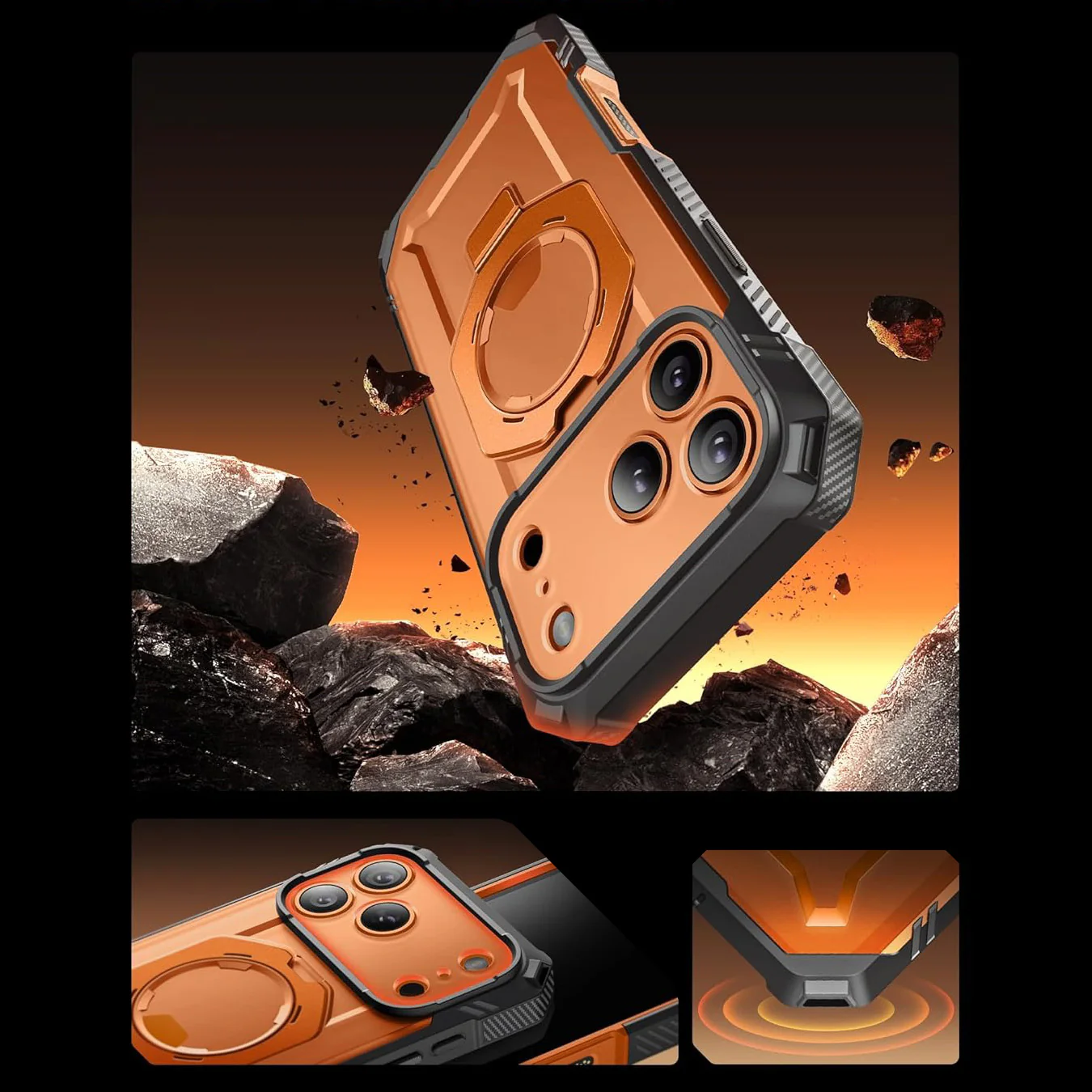 Handyhülle + Glas 9H für iPhone 17 Pro, Supcase UB Grip Pro Mag SPG (CC) mit MagSafe, Grau-Transparent-Orange - Image 5