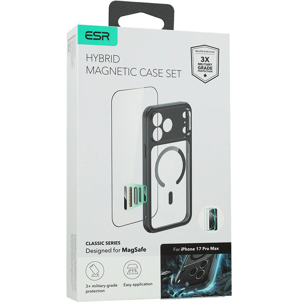 Set Handyhülle, Glas für iPhone 17 Pro Max, ESR Classic Hybrid mit MagSafe & Tempered Glass, Schwarz und Transparent - Image 2