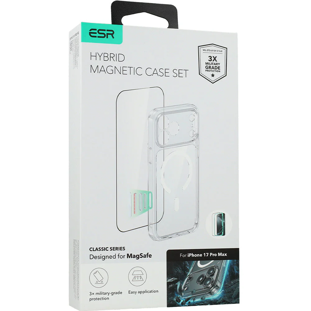 Set Handyhülle, Glas für iPhone 17 Pro Max, ESR Classic Hybrid mit MagSafe & Tempered Glass, Transparent - Image 2