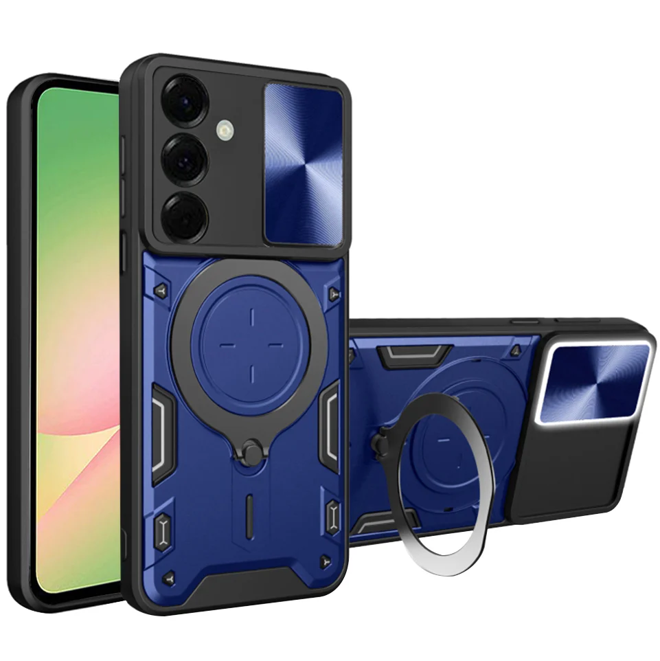 Handyhülle mit CamShield für Galaxy A57 5G, Techsuit CamGuard Pro, Blau-Schwarz