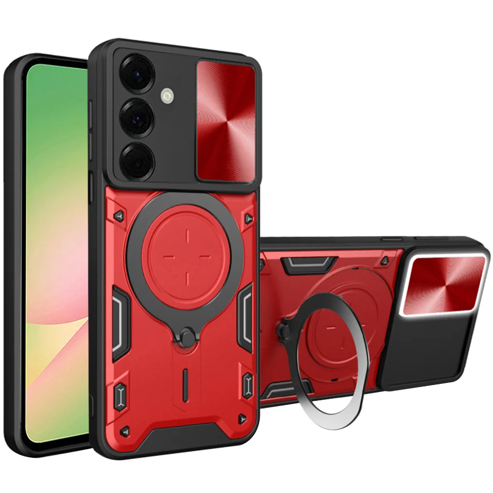 Handyhülle mit CamShield für Galaxy A57 5G, Techsuit CamGuard Pro, Rot und Schwarz