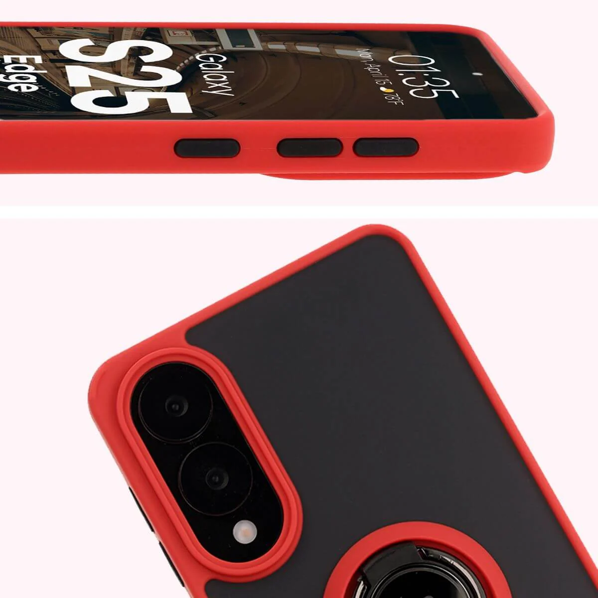 Handyhülle mit Fingergriff für Galaxy S25 Edge, Bizon Case Hybrid Ring, getönt mit rotem Rahmen - Image 3