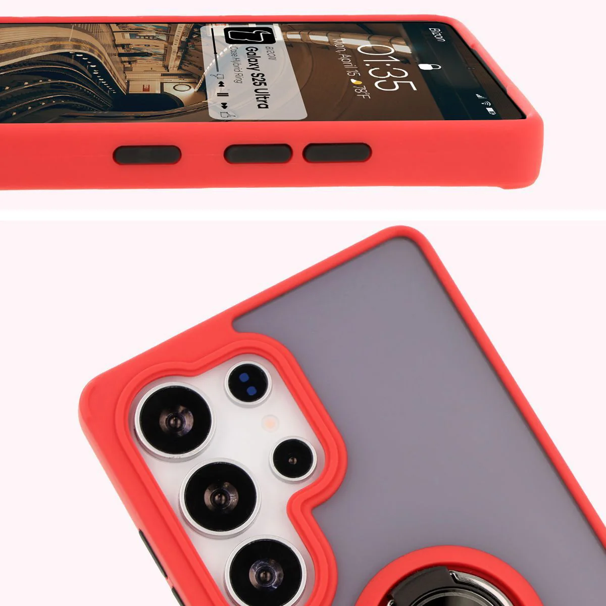 Handyhülle mit Fingergriff für Galaxy S25 Ultra, Bizon Case Hybrid Ring, getönt mit rotem Rahmen - Image 3