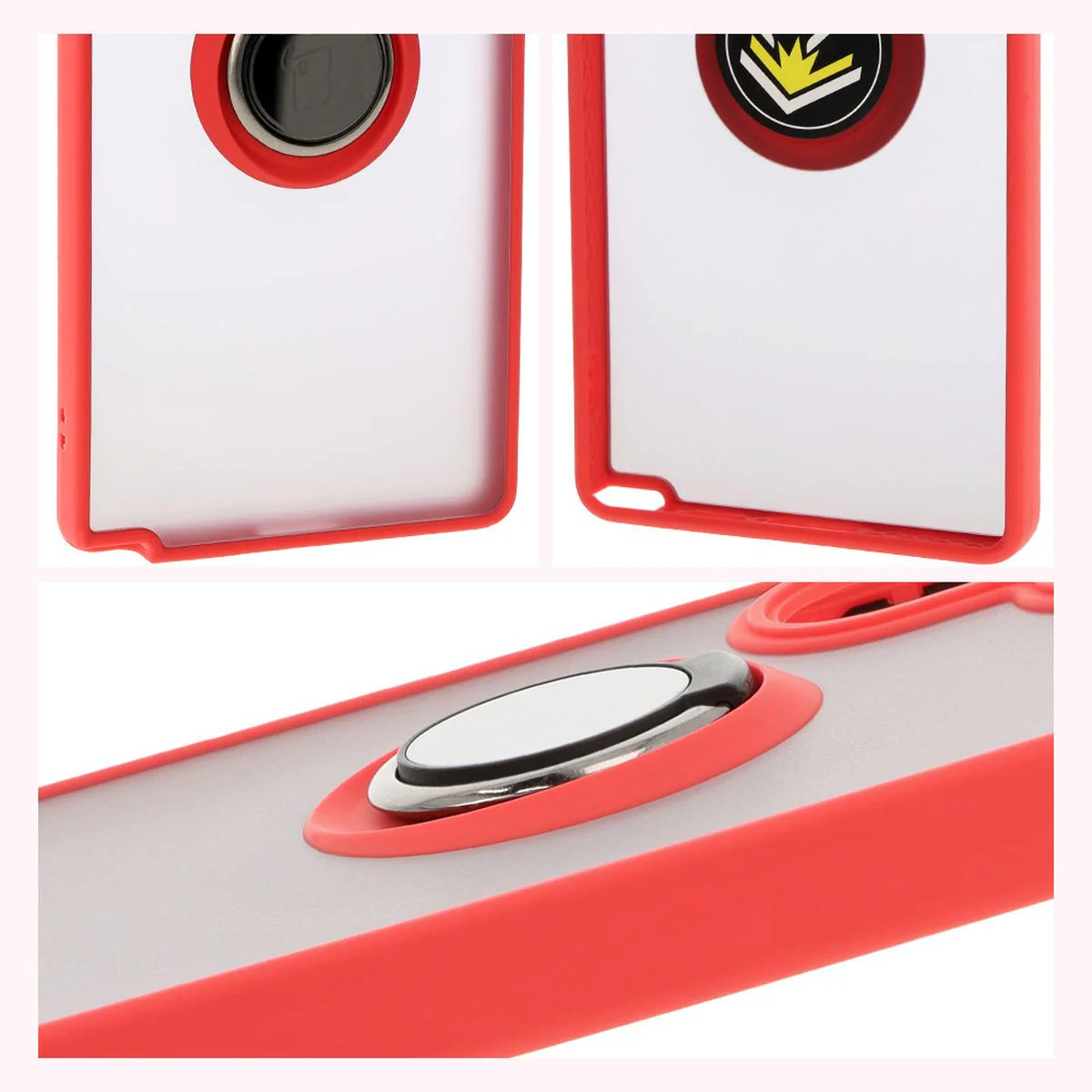 Handyhülle mit Fingergriff für Galaxy S25 Ultra, Bizon Case Hybrid Ring, getönt mit rotem Rahmen - Image 4
