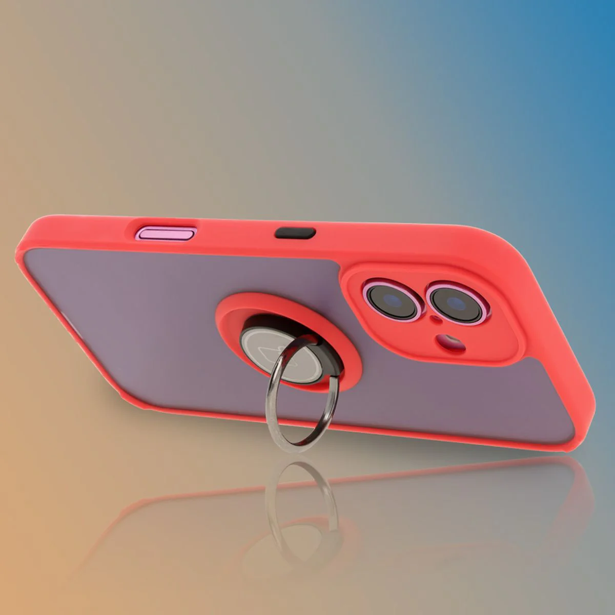 Handyhülle mit Fingergriff für iPhone 16, Bizon Case Hybrid Ring, getönt mit rotem Rahmen - Image 6
