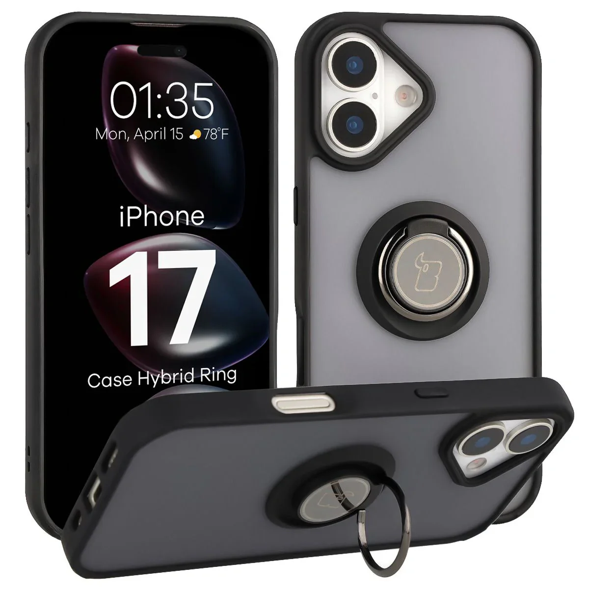 Handyhülle mit Fingergriff für iPhone 17, Bizon Case Hybrid Ring, getönt mit schwarzem Rahmen