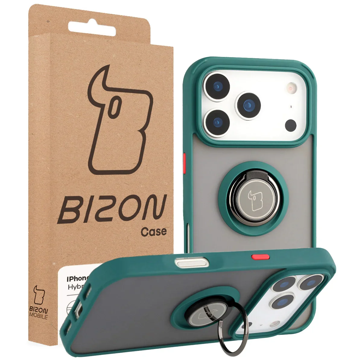 Handyhülle mit Fingergriff für iPhone 17 Pro, Bizon Case Hybrid Ring, getönt mit dunkelgrünem Rahmen - Image 7