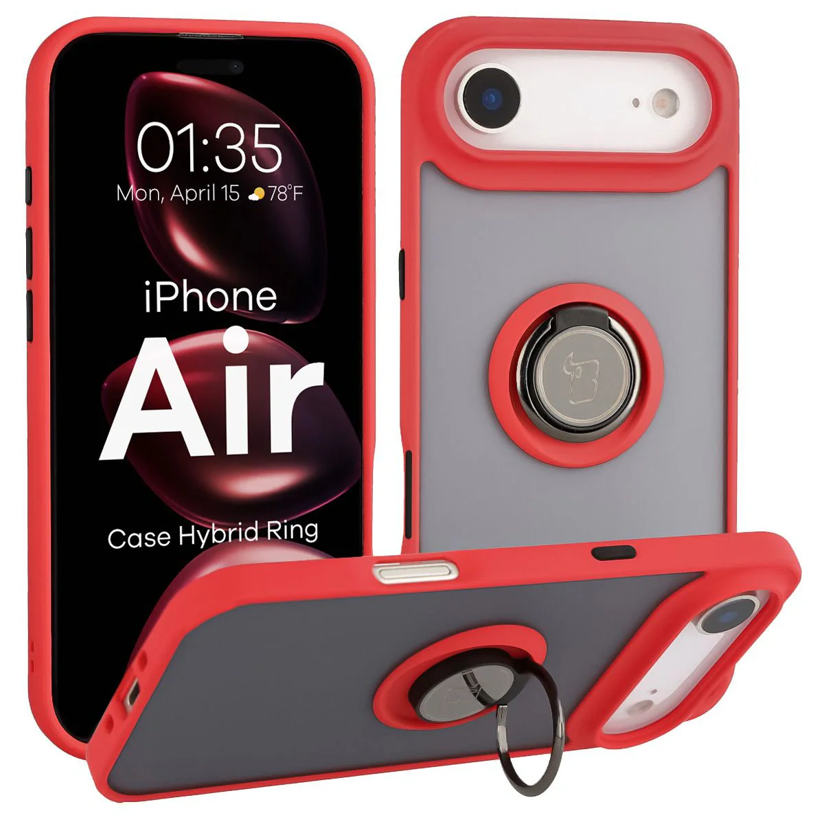 Handyhülle mit Fingergriff für iPhone Air, Bizon Case Hybrid Ring, getönt mit rotem Rahmen