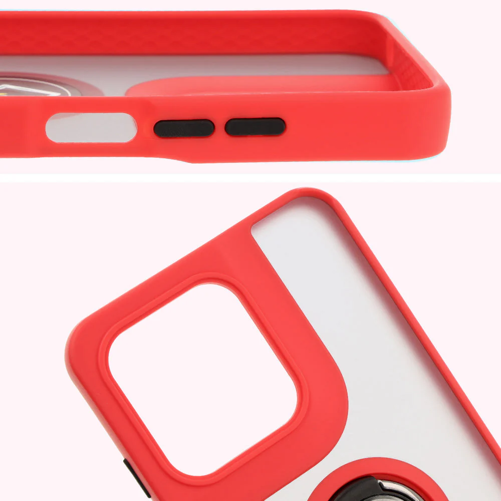 Handyhülle mit Fingergriff für Motorola Moto G15 / G15 Power, Bizon Case Hybrid Ring, getönt mit rotem Rahmen - Image 3