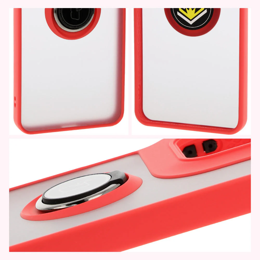 Handyhülle mit Fingergriff für Motorola Moto G15 / G15 Power, Bizon Case Hybrid Ring, getönt mit rotem Rahmen - Image 4