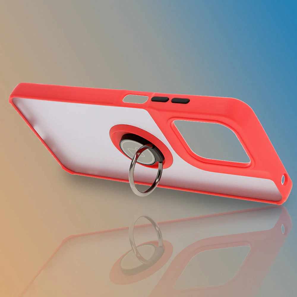 Handyhülle mit Fingergriff für Motorola Moto G15 / G15 Power, Bizon Case Hybrid Ring, getönt mit rotem Rahmen - Image 6