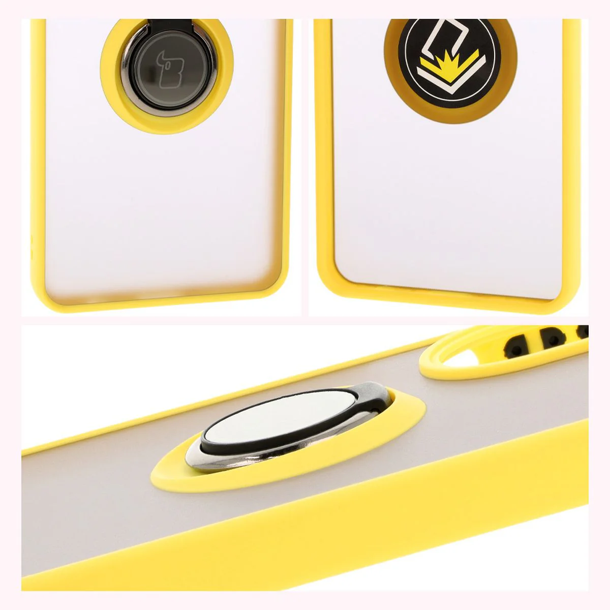 Handyhülle mit Fingergriff für Oppo A60 4G, Bizon Case Hybrid Ring, getönt mit gelbem Rahmen - Image 4