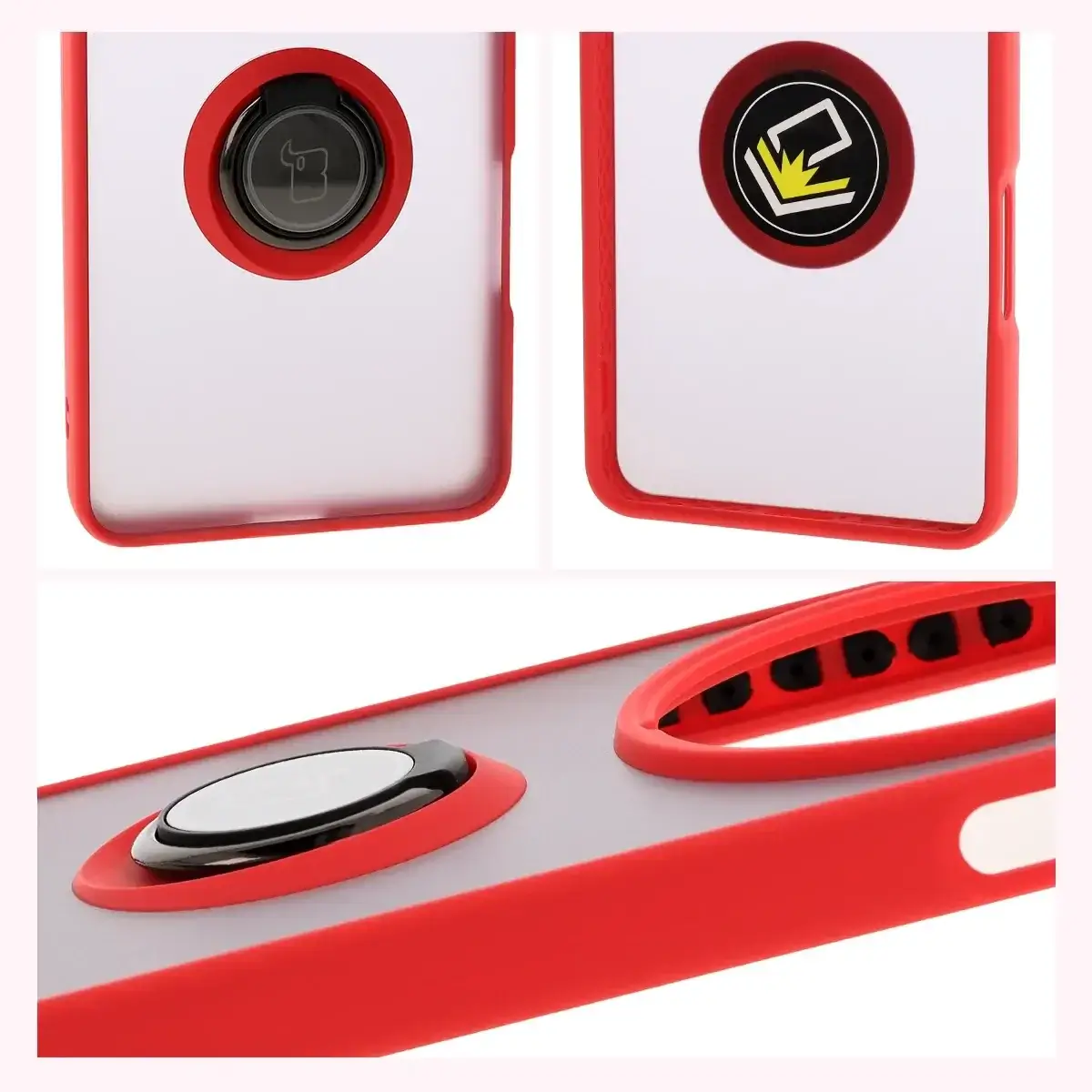Handyhülle mit Fingergriff für Oppo Find X8 Pro, Bizon Case Hybrid Ring, getönt mit rotem Rahmen - Image 4