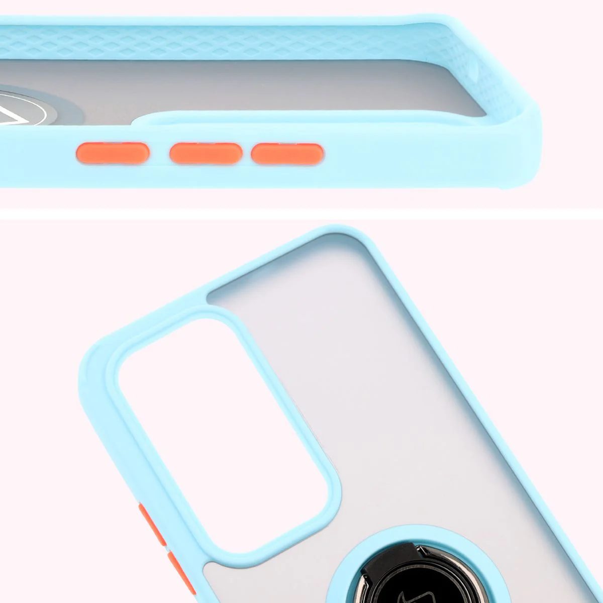 Handyhülle mit Fingergriff für Oppo Reno 12, Bizon Case Hybrid Ring, getönt mit hellblauem Rahmen - Image 3
