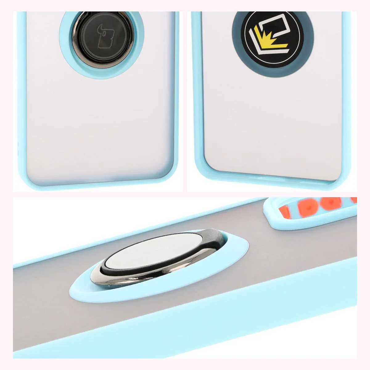 Handyhülle mit Fingergriff für Oppo Reno 12, Bizon Case Hybrid Ring, getönt mit hellblauem Rahmen - Image 4