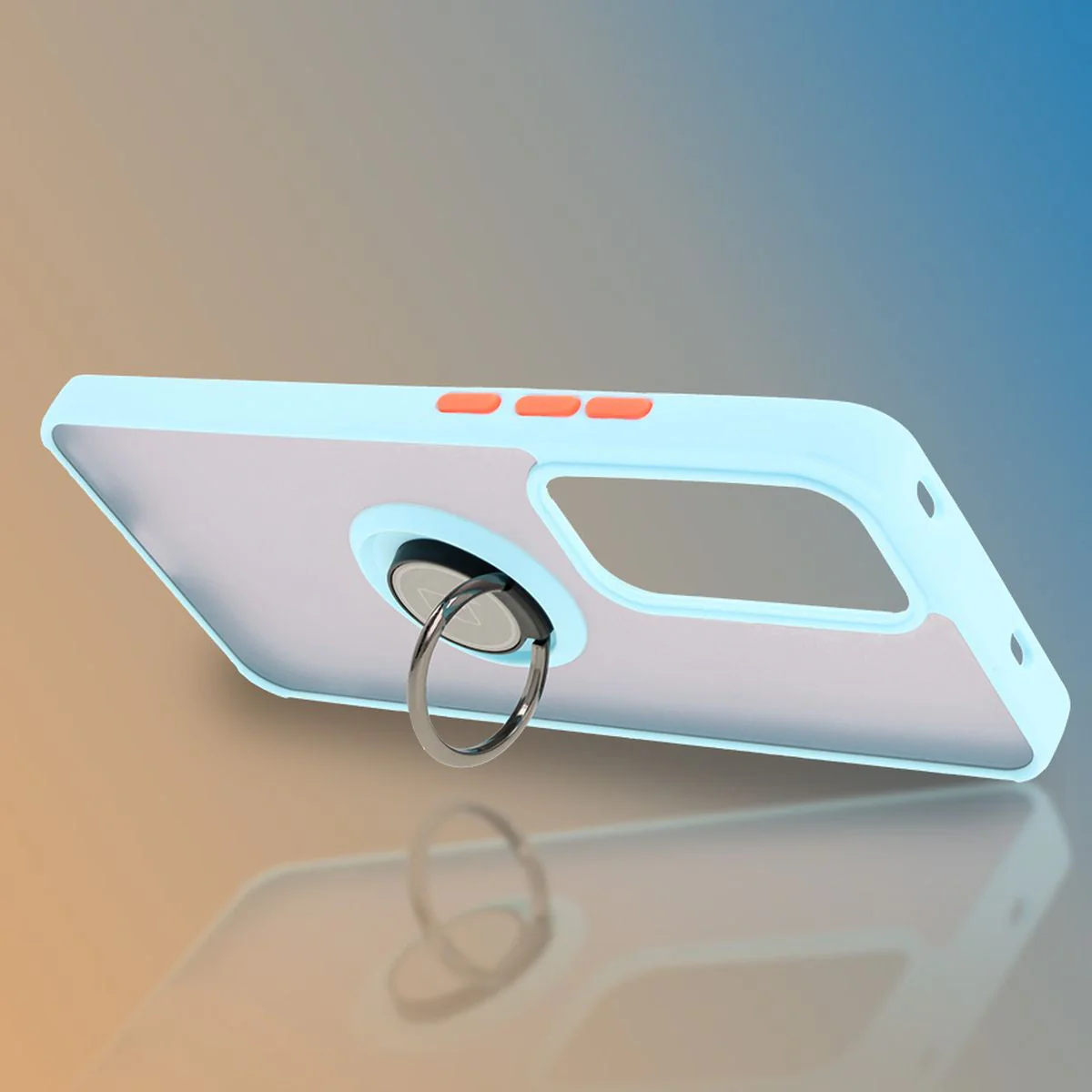 Handyhülle mit Fingergriff für Oppo Reno 12, Bizon Case Hybrid Ring, getönt mit hellblauem Rahmen - Image 6