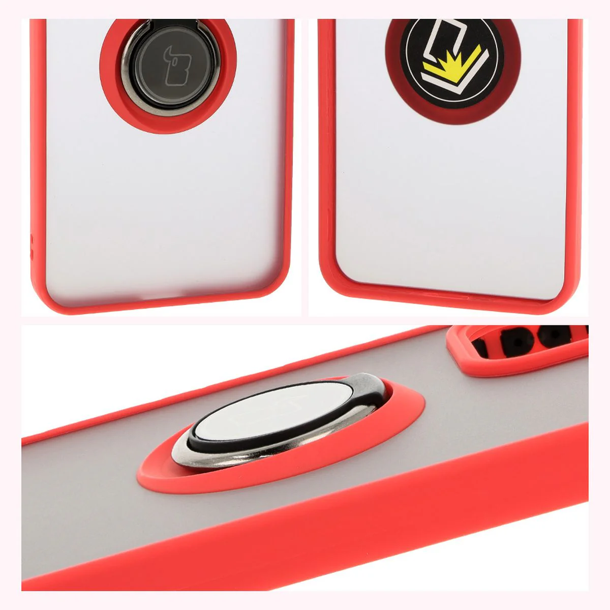 Handyhülle mit Fingergriff für Oppo Reno 12, Bizon Case Hybrid Ring, getönt mit rotem Rahmen - Image 4