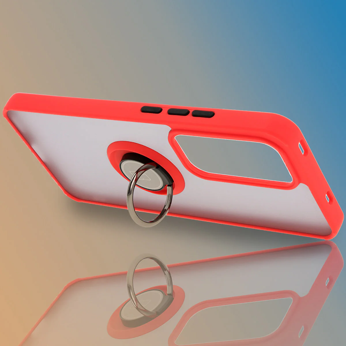 Handyhülle mit Fingergriff für Oppo Reno 12 Pro, Bizon Case Hybrid Ring, getönt mit rotem Rahmen - Image 6