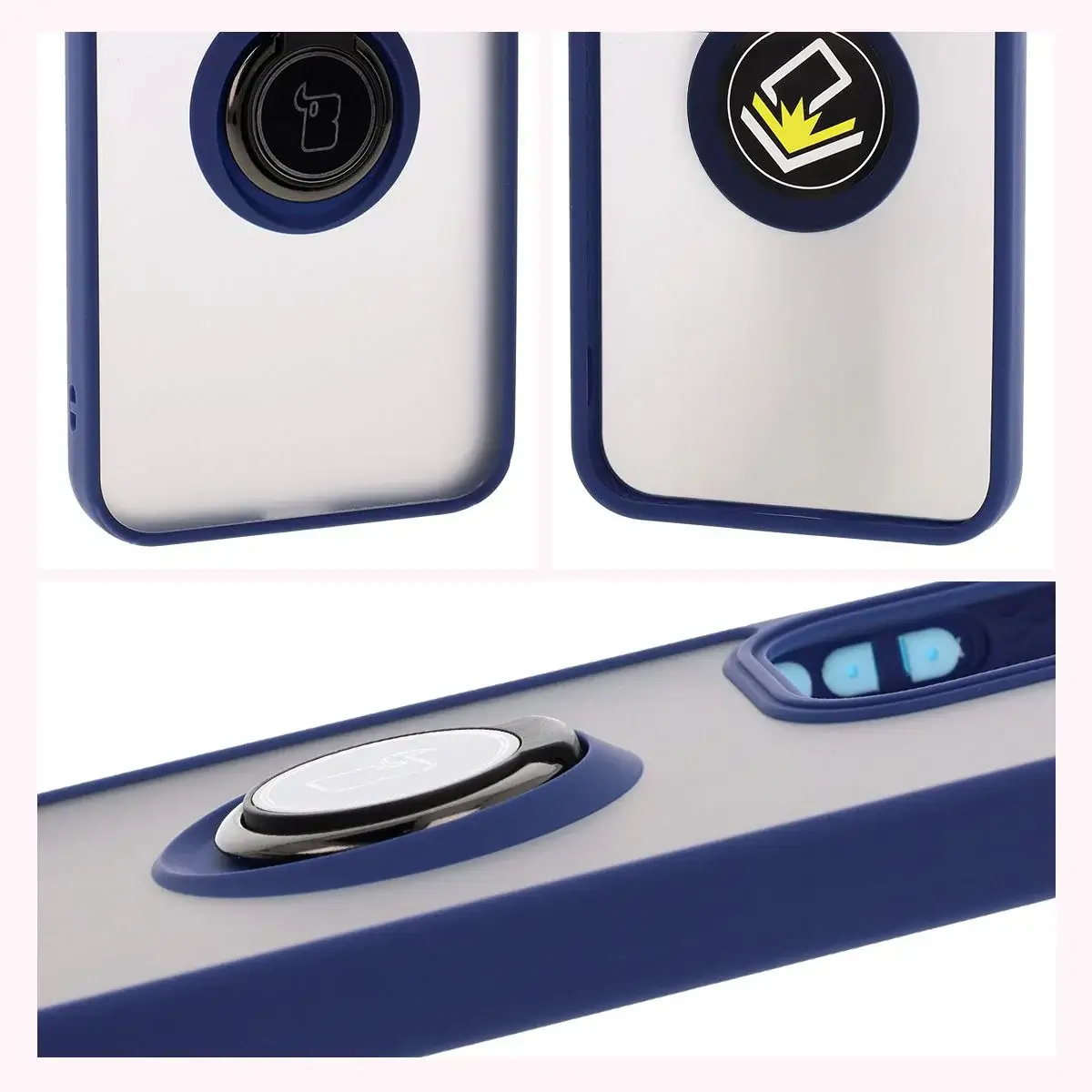Handyhülle mit Fingergriff für Oppo Reno13, Bizon Case Hybrid Ring, getönt mit dunkelblauem Rahmen - Image 4