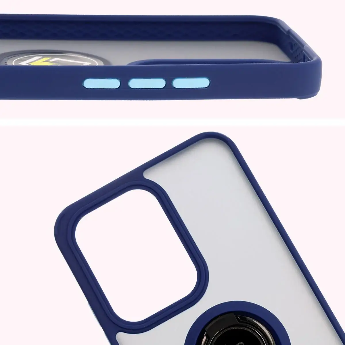Handyhülle mit Fingergriff für Oppo Reno13 Pro, Bizon Case Hybrid Ring, getönt mit dunkelblauem Rahmen - Image 3