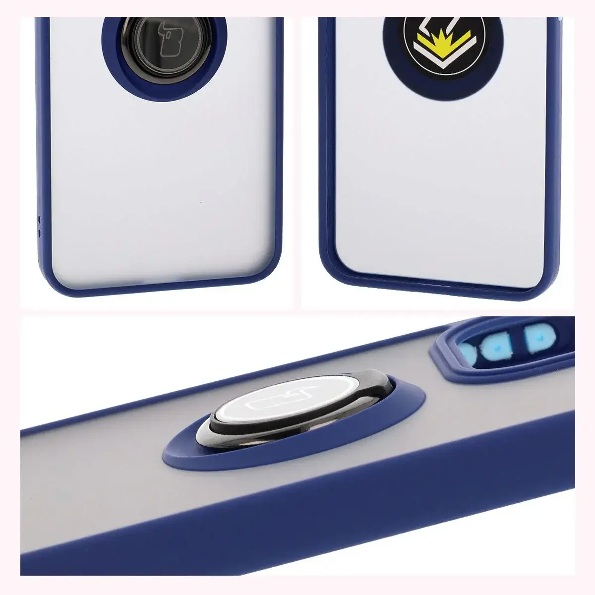 Handyhülle mit Fingergriff für Oppo Reno13 Pro, Bizon Case Hybrid Ring, getönt mit dunkelblauem Rahmen - Image 4